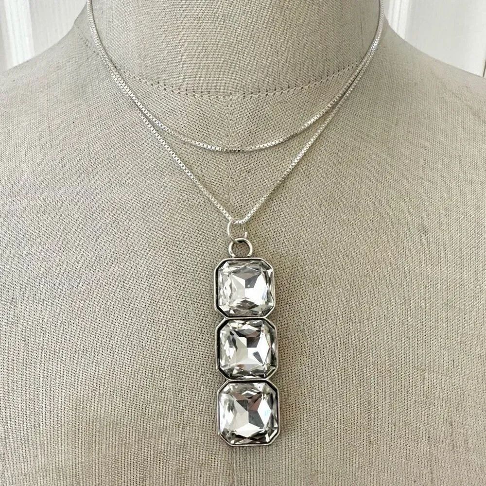 Triple Crystal Pendant Necklace